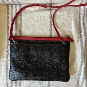 Authentic MCM Black Crossbody Bag with Red Trim